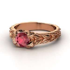  Rose and Thorn Ring, Round Ruby 14K Rose Gold Ring 
