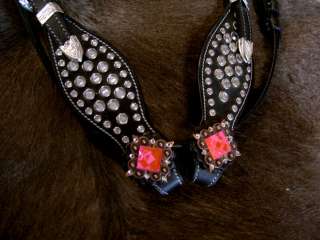 BRIDLE WESTERN LEATHER HEADSTALL COPPER PINK TACK CONCHOS BLING BARREL 