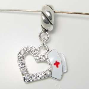  Open Heart Swarovski Crystal with Nurses Hat Silver Plated 