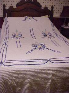 Vint. Chenille Bedspread w/ Pastel Flowers  