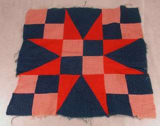 Late 19th Century 8 Quilt Blocks Calico Feedsack Patchwork Large 16 