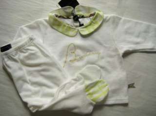 NWT BABY BURBERRY WHITE TERRY SET TOP FOOTIE PANTS 6M  