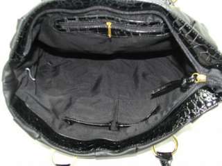 Large Black Pintuck Tote Faux Leather Purse Handbag Bag  