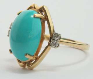 Robins Egg Blue Persian Turquoise 14K Yellow Gold Ring w/ Diamond 