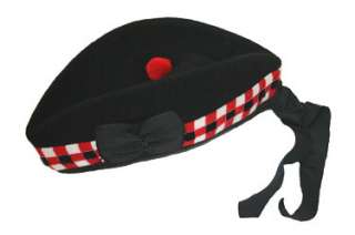 PURE WOOL SCOTTISH GLENGARRY HAT 4 KILTS BLACK RED WHITE DICED 56 57 