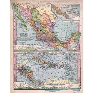   Monteith 1885 Antique Map of Mexico & the West Indies