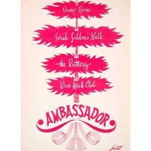  1953 Lithograph Ambassador Hotel Chicago Beau Nash Club 