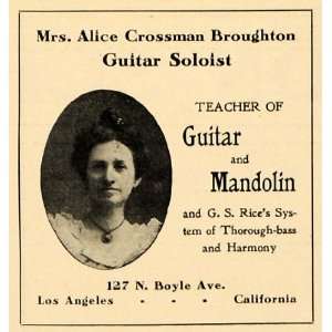  1906 Ad Alice Crossman Broughton Guitar Solo Mandolin 
