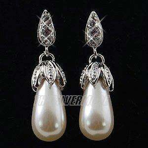 18K White Gold Plated White Pearl Earring 11039  