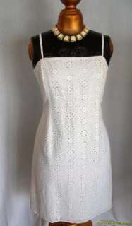 Ann Taylor Dress 14 Petite White Eyelet Spaghetti Straps Cotton New 