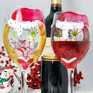  Custom Hand Painted Santa Girl Wine Glass Health 