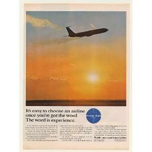  1966 Pan Am Airlines Jet Flying Sunset Experience Print Ad 
