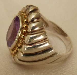STERLING SILVER AMETHYST GOLD PLATE BEADED ORNATE RING  