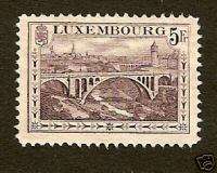 Luxembourg 1934, 5 Frs. Adolph Bridge Unused NG Scott no. 130  