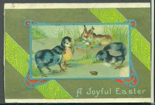 JOYFUL EASTER Chicks Rabbits Vintage 1911 Postcard  