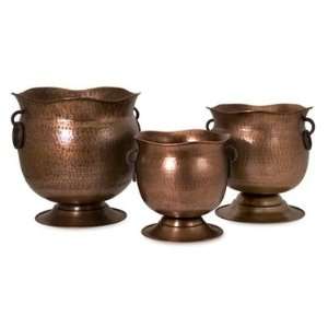 Old World Iron Planters   Set of 3 by IMAX Copper Finish  