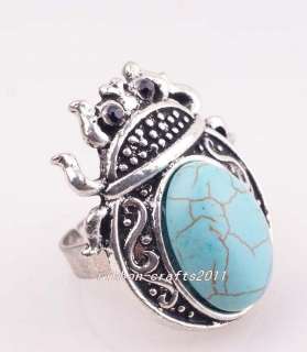   shipping tibet silver turquoise ladybug Adjustable Finger Ring 9746