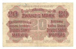 Germany/Lithuania 20 Mark 1918 F Banknote Kowno P R131  