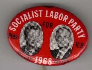1968 Socialist Labor Party Oval Political Blomen Taylor Pinback Button 