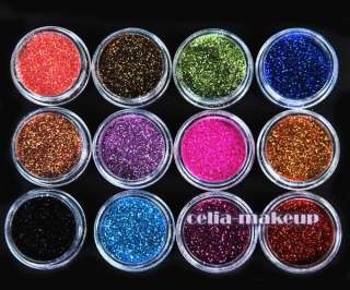 12 Color Metal Glitter Nail Art Tool Kit Acrylic UV Powder Dust Set 