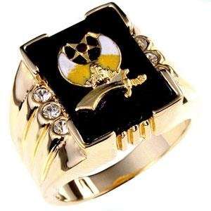 Mens Ring   Gold Plating, Sword on Top, Round, Clear CZ on the Sides 