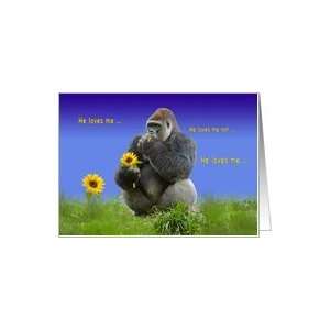  Love and Romance, for Him, Gorilla and Flowers Card 