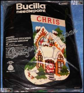 Vtg Bucilla CHRISTMAS WELCOME Stocking Needlepoint Kit   Santa & Mrs 