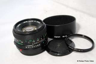 Canon 50mm f1.8 lens FD w/ 1X UV filter and BS 52 hood  