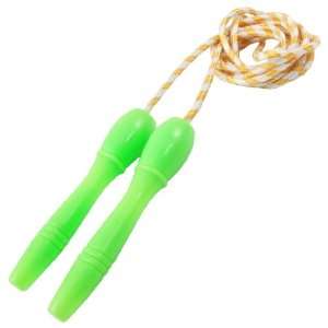   White Striped Rubber Band Green Plastic Grip Skipping Jump Rope 8 Ft