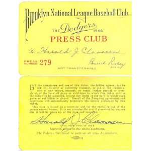  Brooklyn Dodgers National League Press Club Card Sports 
