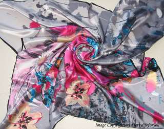 Beautiful 100% Silk Scarf Wrap Hand rolled hems Spider & Floral A 