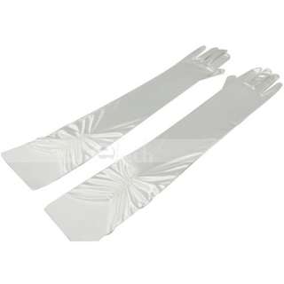 White Elegant Satin Long Wedding Pearl Bridal Gloves  