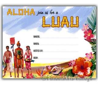 Retro Vintage 1950s Hawaiian Luau Party Invitations  