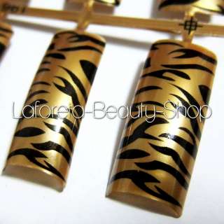 70 PCS AIRBRUSH FALSE ACRYLIC GOLD TIGER NAIL TIPS E227  