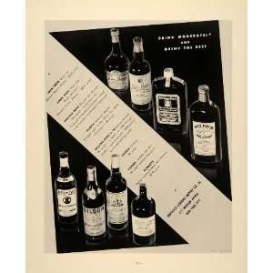 1937 Ad Antique Distilled Liquor Bottles Drinking   Original Print Ad