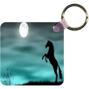  Horse Silhouette on Aqua Sunset Art Key Chain   Ideal Gift 