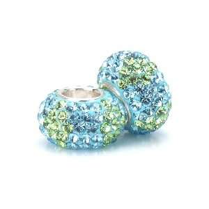  Bella Fascini Aqua Blue & Peridot Green Pave Bead Charms 