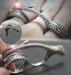 Silver Snake ADDER BITE Full Finger Ring Biker Emo Goth  