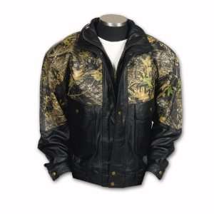  Black Leather / Mossy Oak Camouflage Jacket (Black/Mossy 