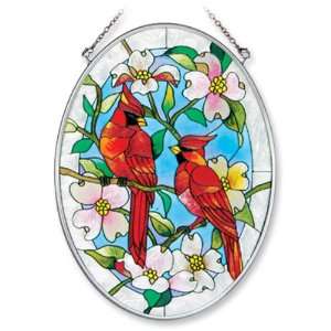 Amia Hand Painted Glass Suncatcher with Cardinal and Dogwood Design, 5 