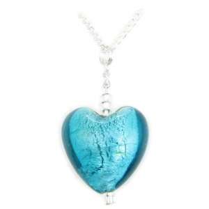 AM3675   Turquoise Foiled Glass Puffy Heart Pendant with 925 sterling 