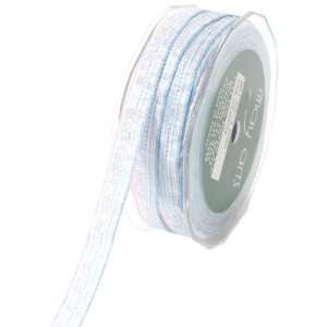  May Arts 3/8 Inch Wide Ribbon, Pink and Light Blue Stripes 