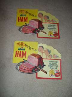   of 2   Vintage Rath Hams Grocery Store Advertising Signs LOOK  