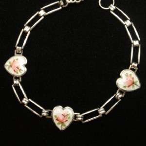 Heart Bracelet Vintage Enamel & Sterling Silver AEF Co  