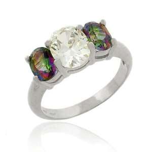   Silver .925 simulated MYSTIC TOPAZ 3 Stone Ring Size 7 Jewelry