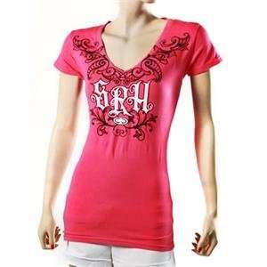  SRH Womens Gothic V Neck T Shirt   Small/Pink Automotive