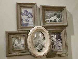   VINTAGE CHIC GRAY AND CREAM WOOD COLLAGE PHOTO FRAME/WALL DECOR  