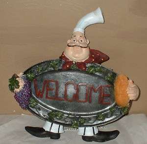 FAT CHEF WELCOME WALL ART PLAQUE~SIGN~GRAPES BREAD~NEW  