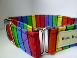 Warm Wags 1.5 Wide Cotton Martingale made with Bright Rainbow Stripes 
