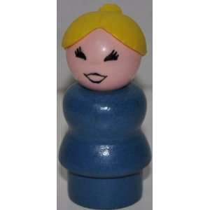 Vintage Little People Woman Teacher (Blond Plastic Hair & Blue Wooden 